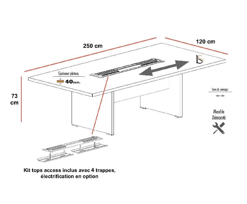 Table de réunion rectangulaire TAK - Mobel Linea. - Oui, 250, Acacia foncé_1