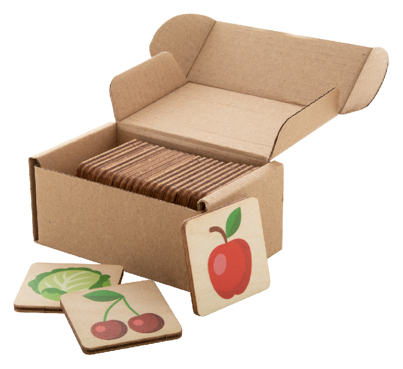 Jeu de memory en bois de bouleau - Fruits et légumes - 24 tuiles avec motifs thématiques et logo personnalisé_1