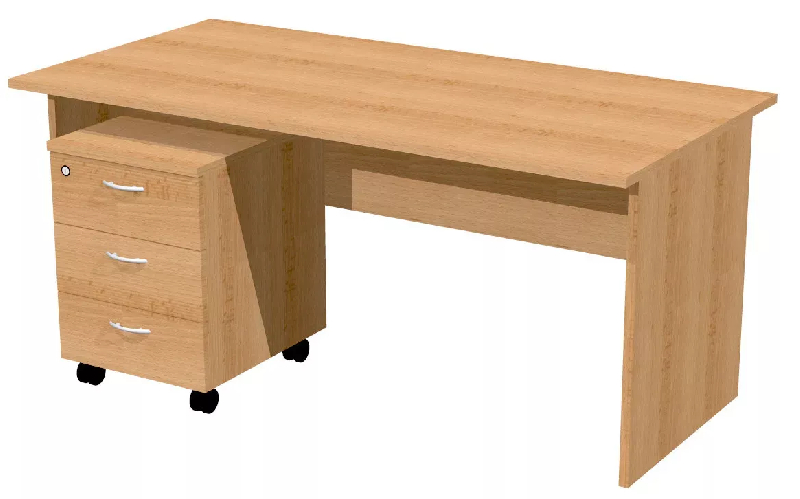 Bureau droit pied panneau avec rangement caisson sur roulettes So Presto - Blanc, Gris, 160 x 80 cm, 3 tiroirs_1