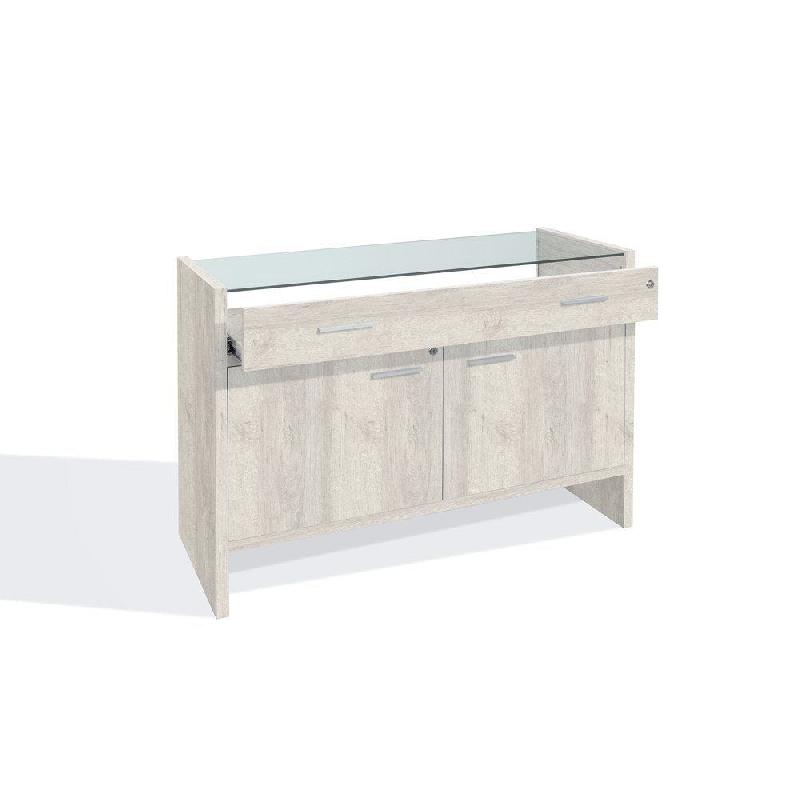 Comptoir caisse vitrine Flexia - chêne blanchi - L120xP50xH90cm - 2 portes, 1 serrure, 1 tablette_1