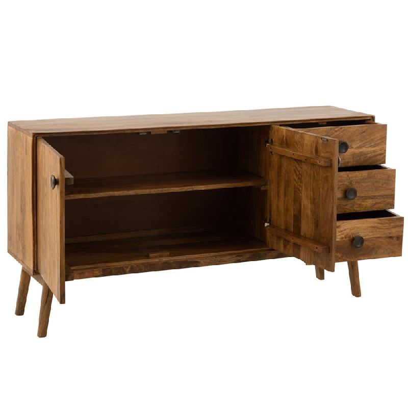 Buffet bas design TANY - 2 portes, 3 tiroirs en bois de manguier marron - 145x80x40 cm_1
