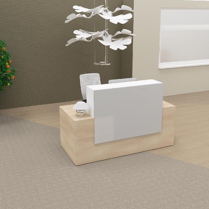 Banque d'accueil ton bois Pano - Ofitres - 120, Hêtre clair, Blanc brillant / mélaminé blanc_2