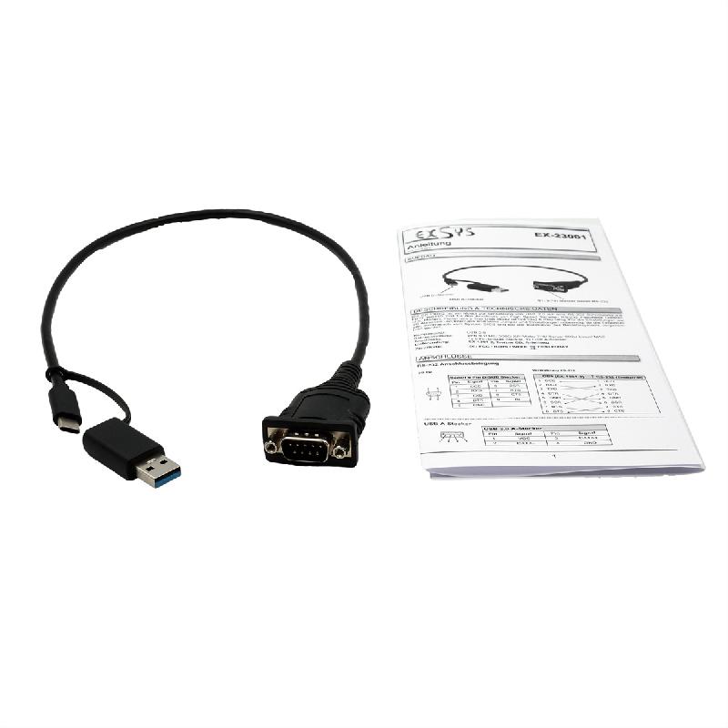 EXSYS EX-23001 Câble USB 2.0 avec connecteur C et A vers 1 x câble série RS-232 avec connecteur 9 broches FTDI Chip-Set_1