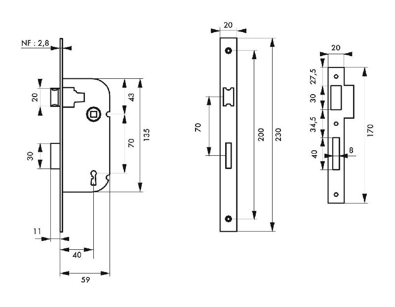 Serrure encastrable pour porte d'intérieur - norme NF - pêne dormant - Beaurain - Thirard - mécanisme à 1 tour - demi-tour réversible_1