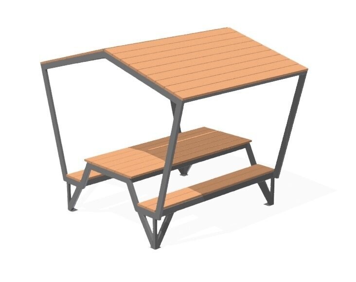 Table et 2 bancs en acier inoxydable avec abri - Référence MUB12 - Coloris variés et matériaux nobles_1