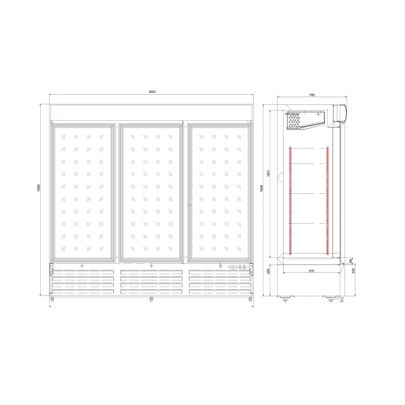 Vitrine réfrigérée murale 3 portes JULIA - 2m06x0.70mx1m99 - froid positif ventilé - 4 niveaux + base - ETEF NC7500_1