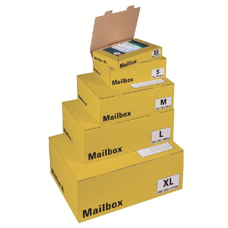 Boîte colis poste fermeture languettes 325x240x105mm jaune_1