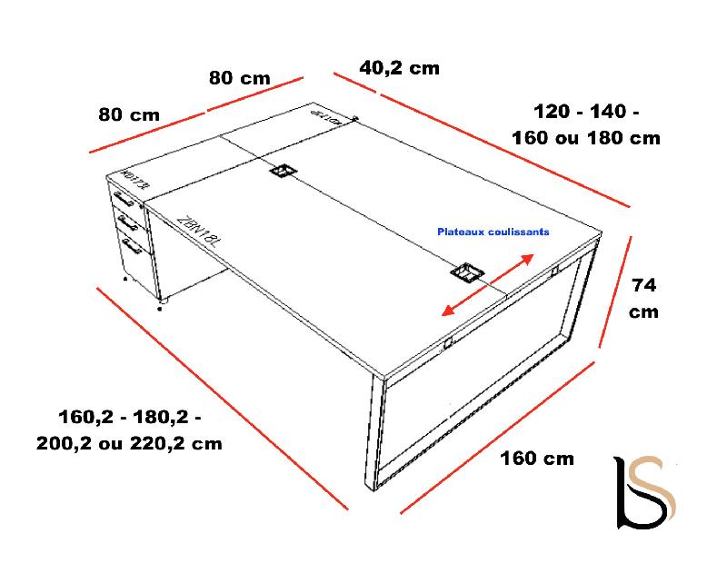 Bureau bench 2 personnes Yan Z avec caissons - MDD - 160, Anthracite, 3 tiroirs, Aluminium satiné_1