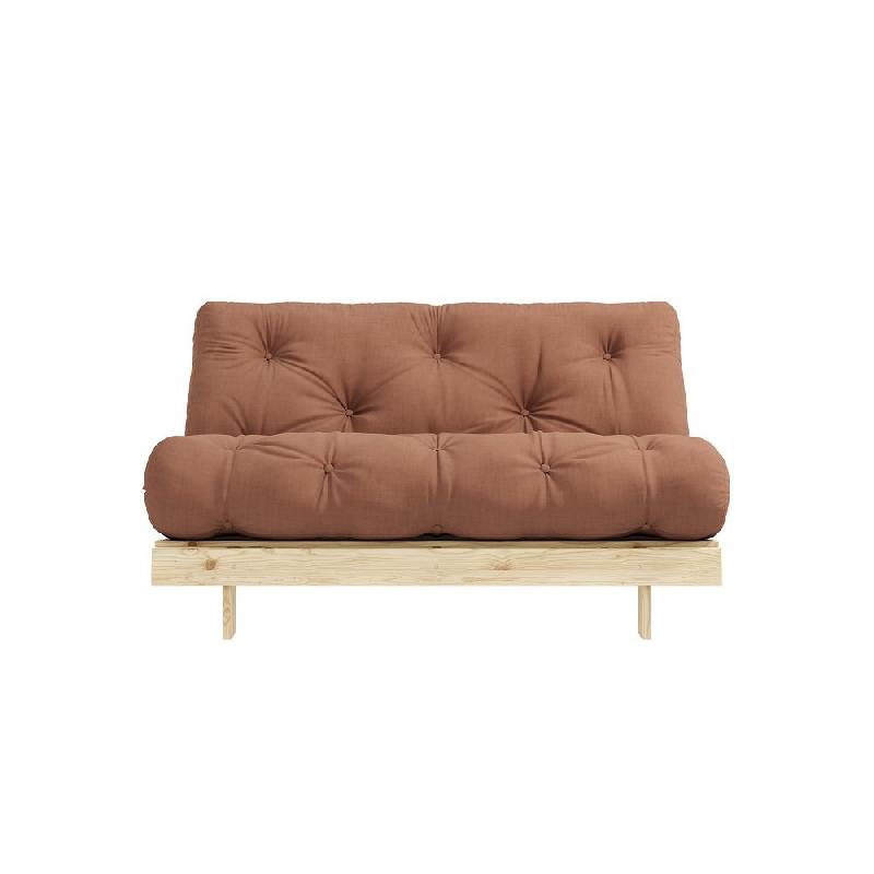 Canapé convertible futon ROOTS - pin naturel - tissu brun argile - couchage 140x200 cm - design japonais et scandinave_1