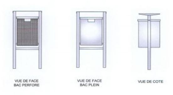 Corbeille de propreté carrée en acier plein ou perforé - 50 L - Structure à sceller - LIORA_1