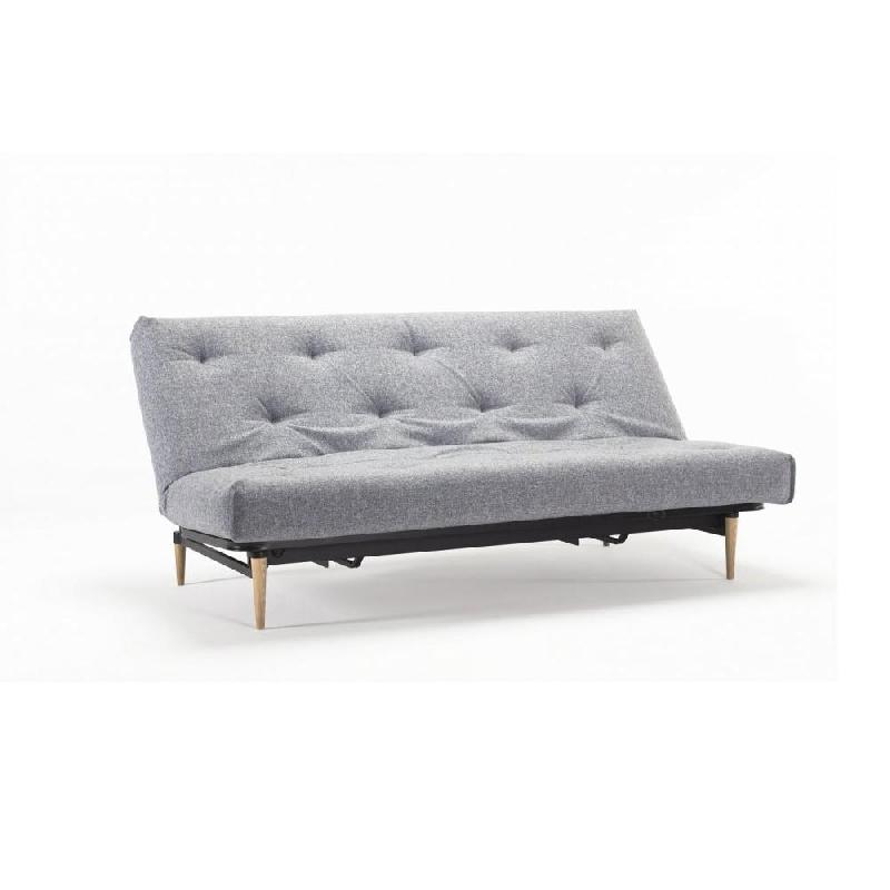 Innovation Living - Canapé clic-clac convertible Colpus lit 140x200 - Capitonné tissu Twist Granite avec pieds en chêne naturel_1