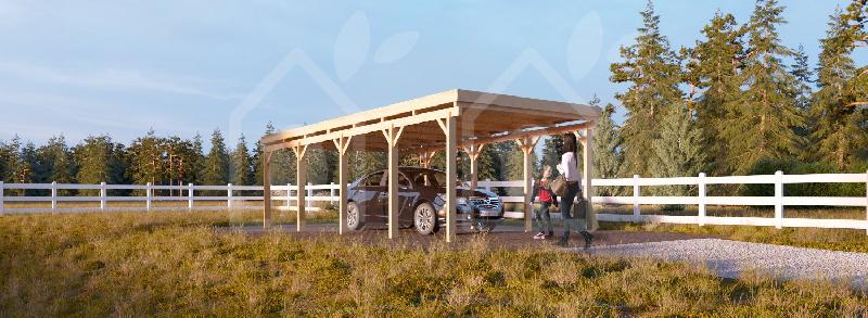 Abri voiture carport modern 300x600 cm / structure en bois / toiture plate en bois_1