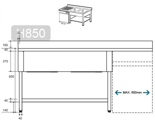 Plonge avec passage lave-vaisselle 1m60_1