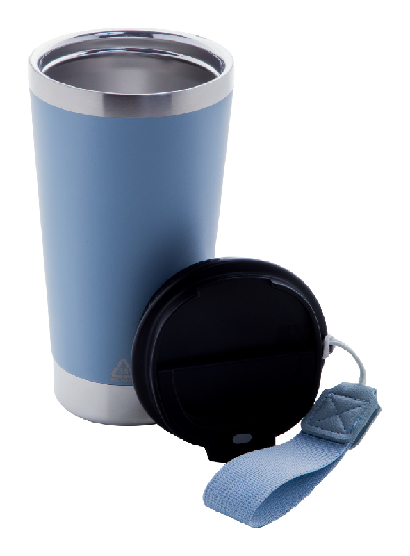 Mug thermos isotherme - double paroi en acier inoxydable recyclé - 430 ml - couleur bleue_1