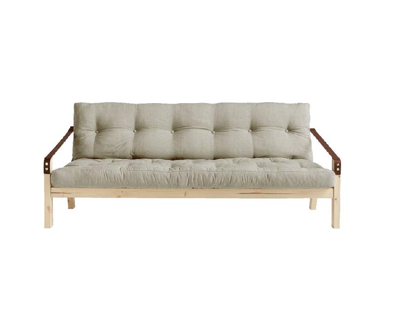 BANQUETTE FUTON POETRY EN PIN MASSIF TISSU LIN COUCHAGE 130 X 190 CM._1