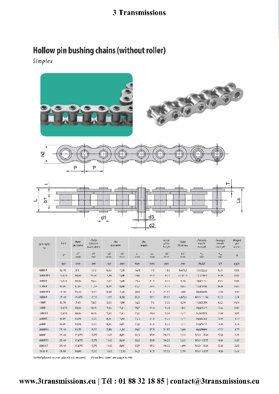 Chaîne de convoyage à axes creux sans rouleaux - En rouleau de 5 mètres ou en dévidoir_1