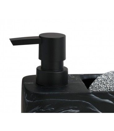 Distributeur de savon en polyrésine effet marbre noir - Wadiga avec porte éponge intégré_1