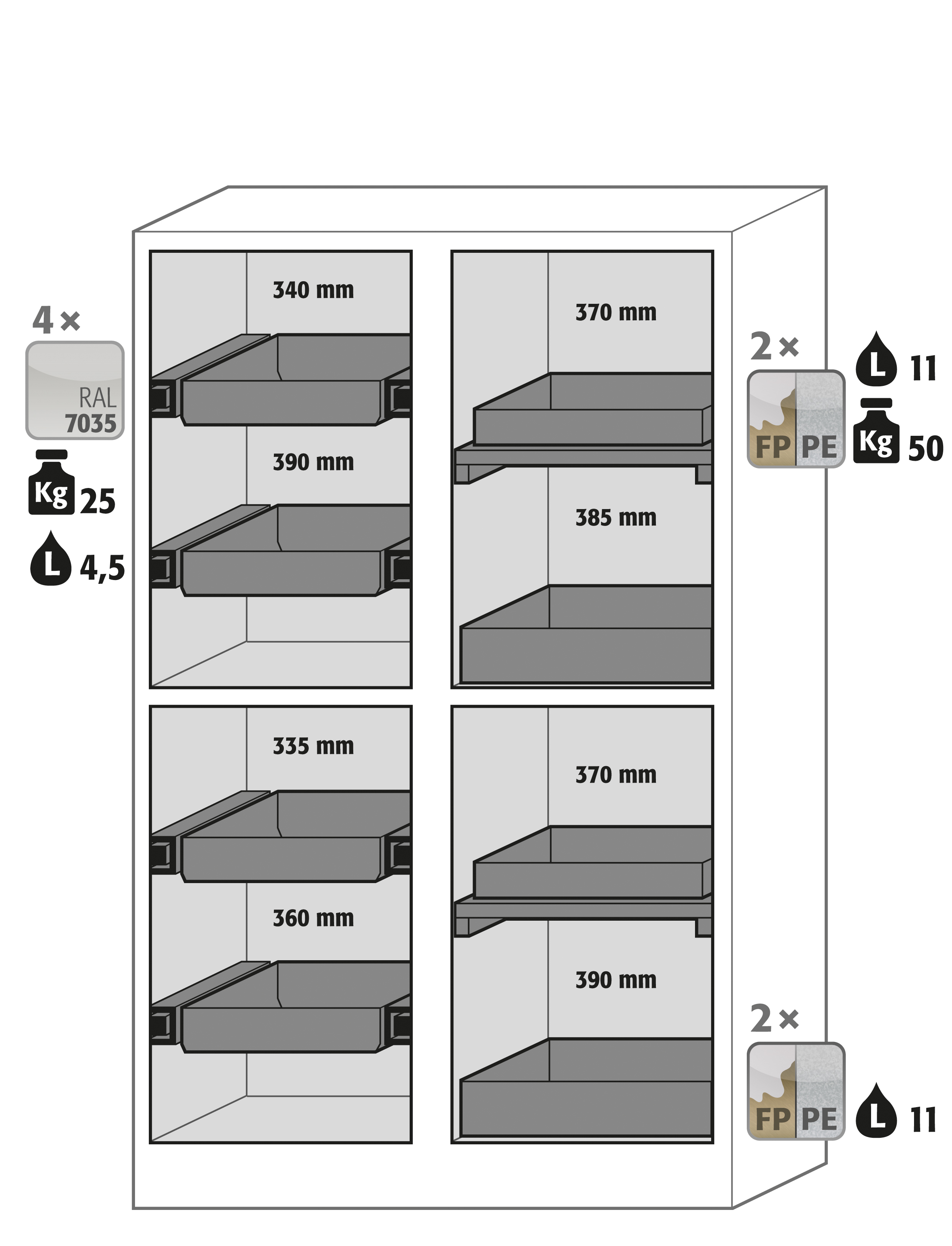 Armoire de sécurité Q-CLASSIC-90 modèle Q90.195.120.MM - Réf 34192-041-34213 - Type 90 avec portes battantes et paroi de séparation_1