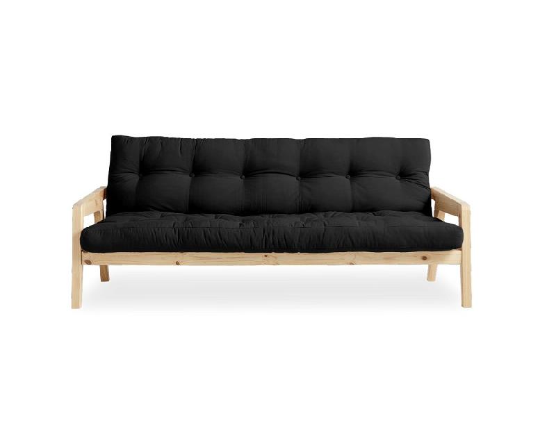 Canapé convertible futon GRAB en pin naturel - Coloris gris foncé - Couchage 130x190 cm_1