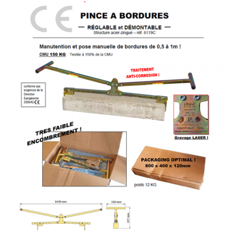 Pince manuelle à bordures de trottoir - 150kg - Référence 6119C - Bordures de 0,5 à 1 mètre_1