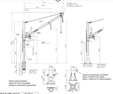 Potence de levage - Haacon France - version zinguée ou inox - charge 250 kg - flèche réglable 1400-2000 mm_1