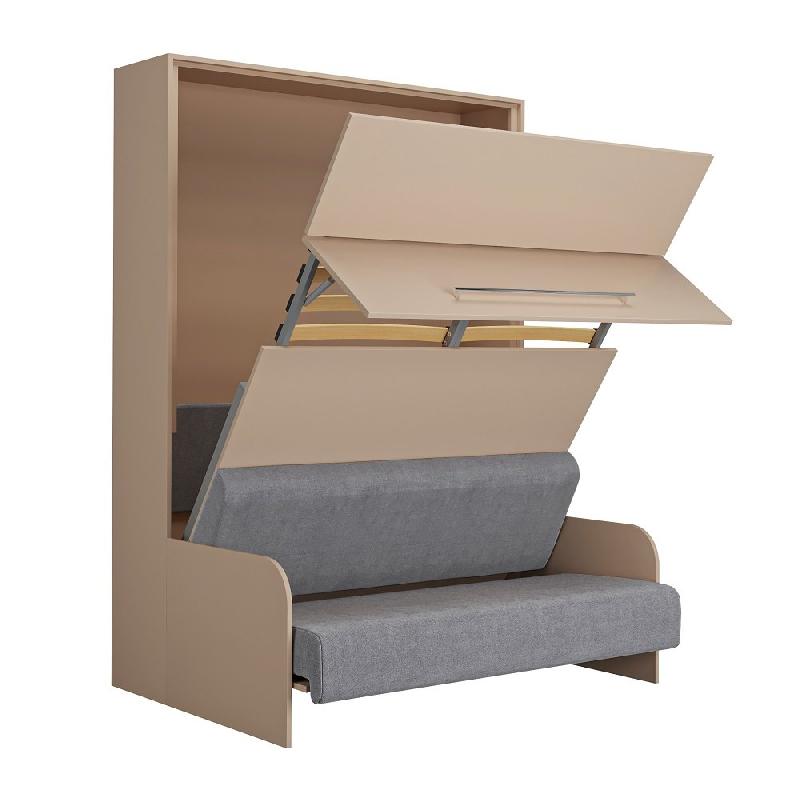 Armoire lit escamotable Sofa Automatica 140 cm - Canapé microfibre gris - Structure taupe_1