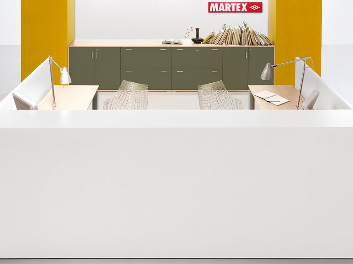 Banque d'accueil droite fonctionnelle et modulaire en bois - SHELTER - Design contemporain et personnalisable_1