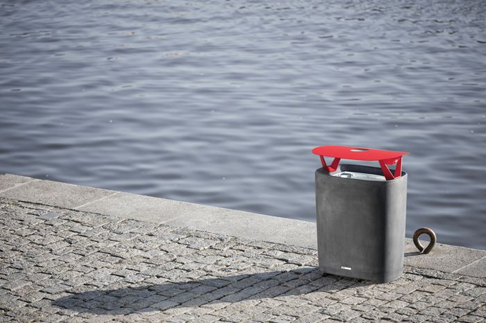 Btt-b307p - Poubelle publique en béton THP - mmcité 1 a.S. - Support sac poubelle, cendrier, capacité 120L_1