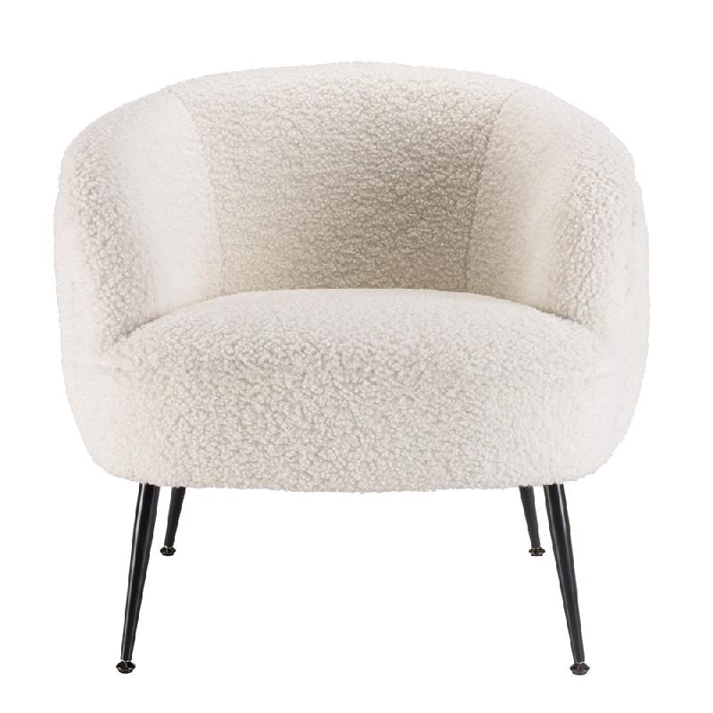 Fauteuil cosy blanc Gothy - tissu bouclette et pieds métal noir - design luxueux et confortable_1