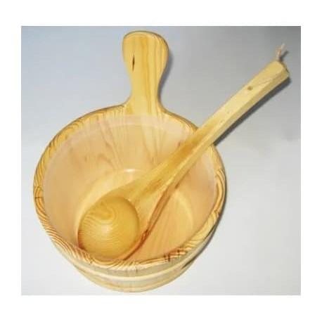 Kit seau et louche en bois pour sauna - 4 litres - en pin naturel résistant aux hautes températures_1