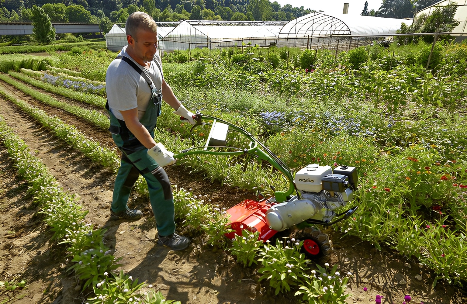 Fraises rotatives Agria 3100 avec levier de déverrouillage du guidon