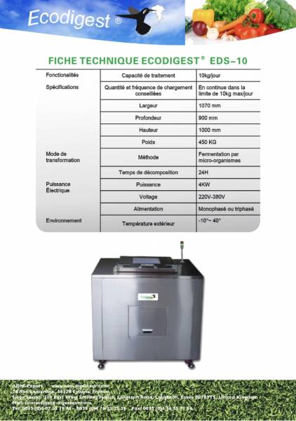 Eco-digesteur conçu pour le traitement des déchets organiques de restauration collective et snacks - ed 010 kg_1