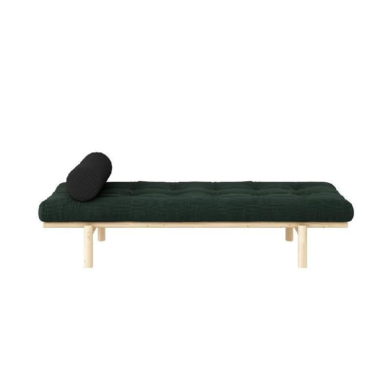 Méridienne futon Next en pin massif - Coloris algue - Couchage 75 x 200 cm - Design scandinave et matelas en velours côtelé_1
