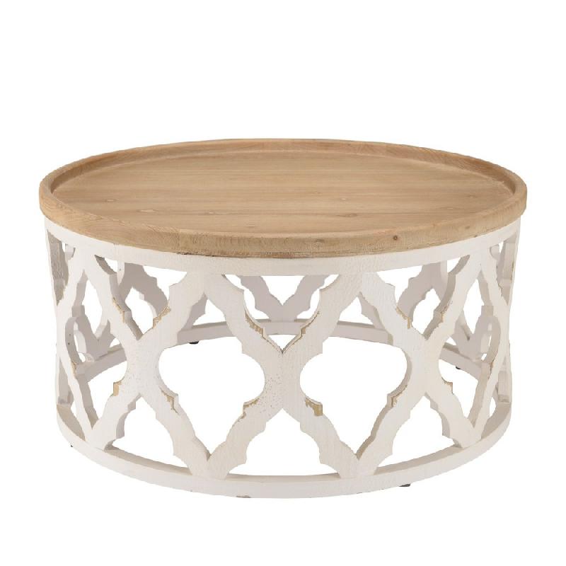 CORVIE - Table basse ronde avec plateau en bois naturel et piètement en métal blanc - Design graphique et raffiné_1