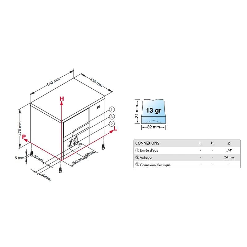 Machine à glaçons pleins 22kg/24h réserve 4kg encastrable condenseur air Brema_1