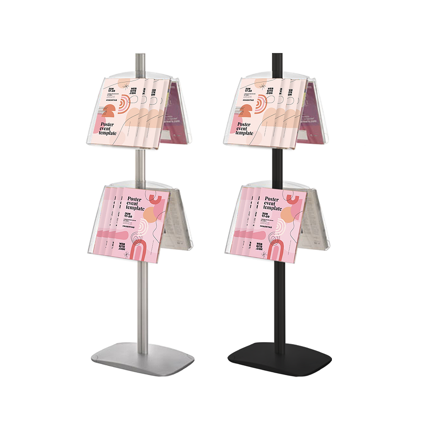 Présentoir Deko double face GRIS avec 4 étagères PLEXIGLASS Réf : 214036_0