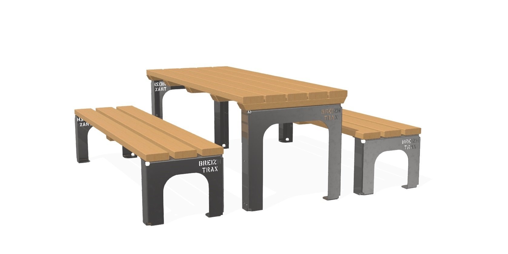 Table d'extérieur pour collectivités en acier inoxydable personnalisable avec bancs et gravure - Référence MUB6_1