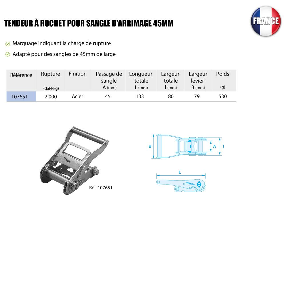 Tendeur d'arrimage - Berra MS - à rochet en acier pour sangle de 45mm - modèle ARSATA45_1