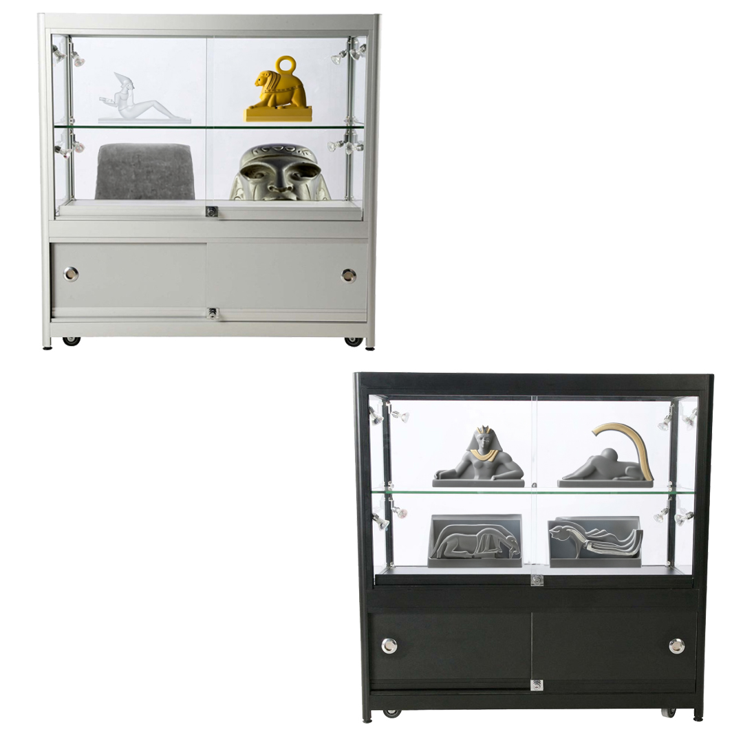 Vitrine Exposition LED H 90 x L 90 x P 45 cm - Gris Alu - Réf.2228402_1