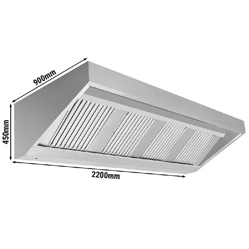 Hotte murale inox statique - 2m20 - avec filtre et lampe | Profondeur 900 mm_1