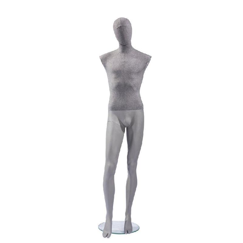 Mannequin homme Vintage - tête et buste en lin gris, jambes en fibre de verre gris_1