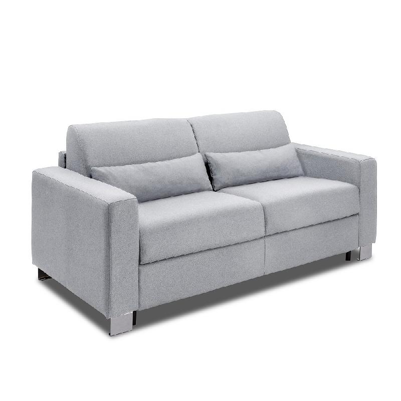 Canapé 3 places DOMUS V2 - Convertible express avec sommier à lattes 140 cm et matelas 17 cm - Tweed gris clair_1