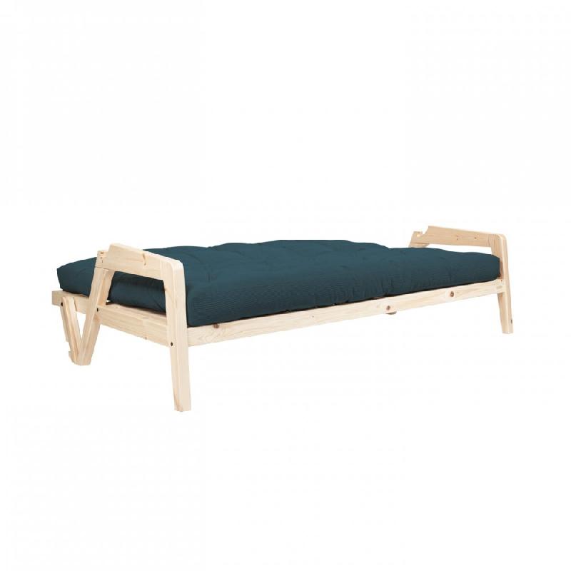 Canapé convertible futon GRAB - Pin naturel - Coloris bleu - Couchage 130 x 190 cm - Style scandinave_1