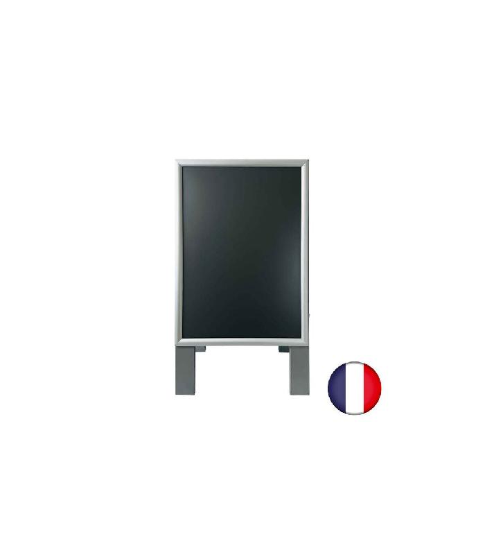 Chevalet stop trottoir en bois gris avec porte affiche alu format A2 - Dimensions 78 x 45 cm - Référence : LSTFA2G_1