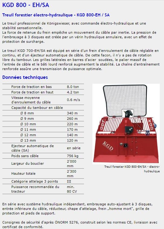 Kgd 800 eh/sa - treuil forestier - königswieser - poids sans câble 756 kg_1