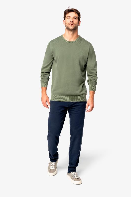 Pull écoresponsable délavé à col rond homme - 100% coton biologique - Réf: NS914_1
