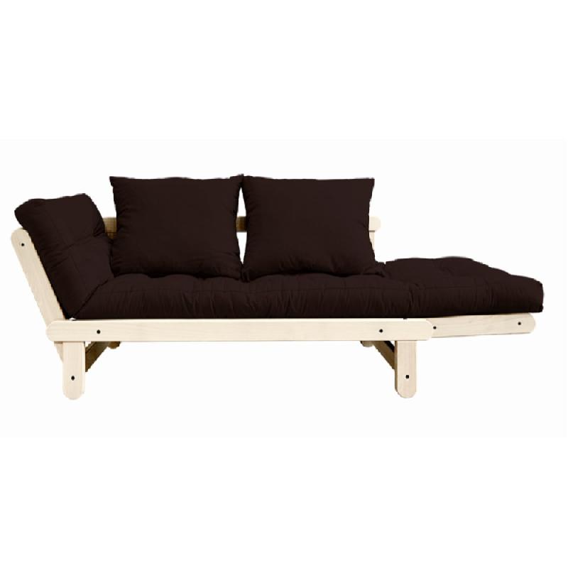 Banquette méridienne futon Beat en pin naturel - Tissu brown - Couchage 75x200 cm - Convertible et modulable_1