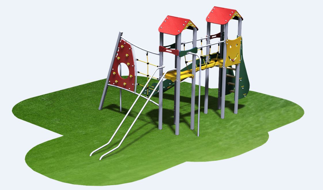 Structure de jeux combinées NEO 2 tours avec rampes à glisser - NEO21505I - Créa Équipements - pour enfants de 7 à 14 ans_1