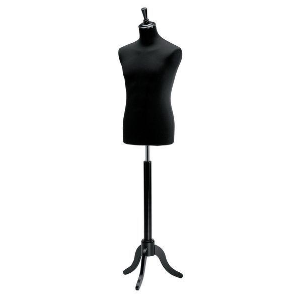 Buste Homme Couture Noir Réglable avec Pied Tripode en Bois - Hauteur 162 à 185 cm_1