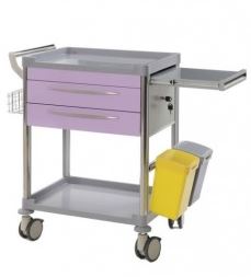Chariot de soins hospitalier - 2 tiroirs - Lilas - Modèle 63005 - Aluminium/Inox - Roues doubles à frein_1